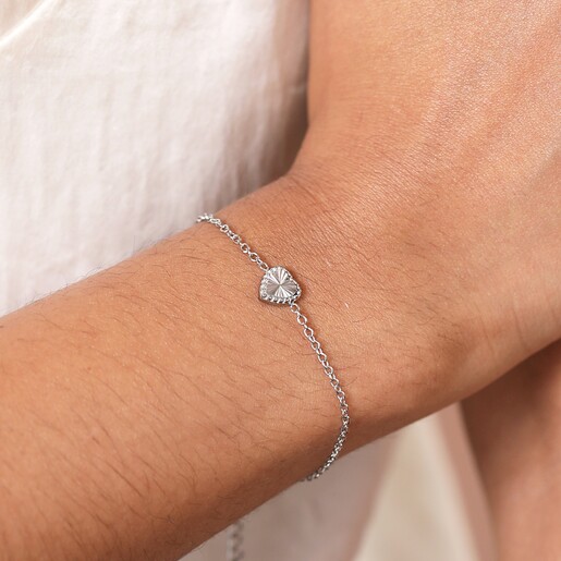 Stainless Steel Tiny Antiqued Heart Bracelet